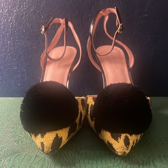 kate spade Amour Pom in chartreuse leopard print chenille and black patent heel - Picture 6 of 8